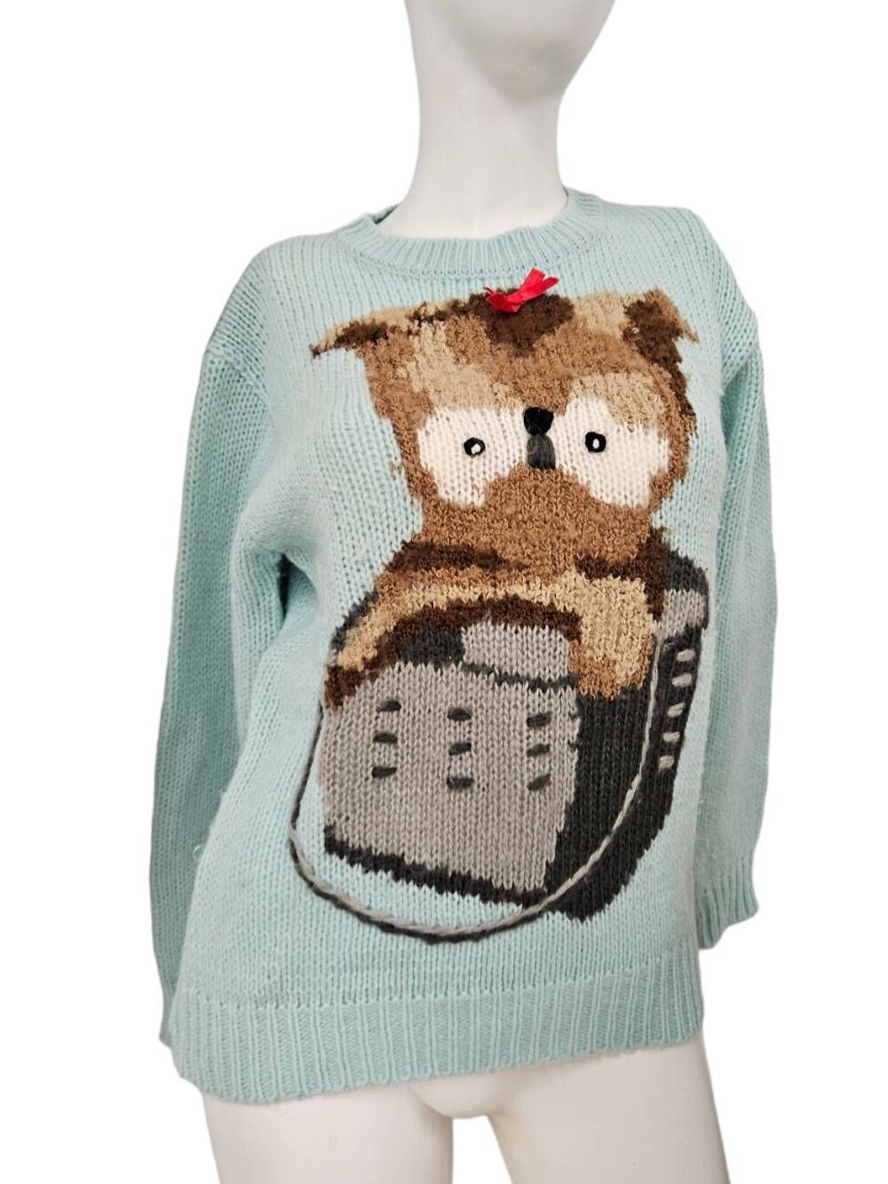 Majestic International Vintage 80's Wool Blend Blue Kitten Sweater Medium